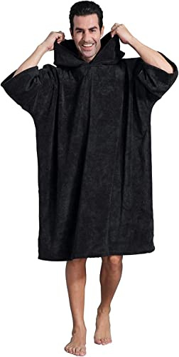Winthome Poncho Absorbant Chaud, Peignoir de Bain Aidez la Plage à Changer, Serviette de Poncho avec Poche et Capuche, Poncho Surf pour Adulte Femme Homme Natation Surf Plages Douche Sauna