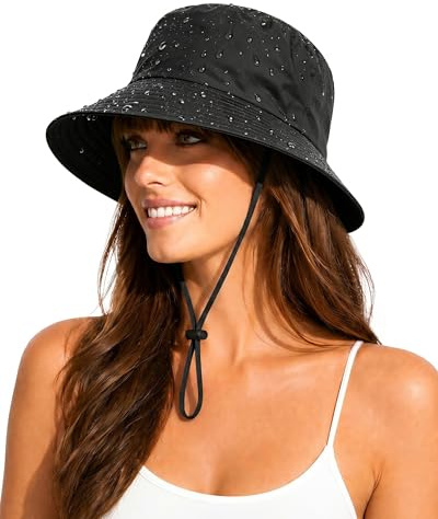 Water-Resistant Sun UPF 50+ Bucket Hat Protection Packable Brimmed Boonie for Women Men Summer Lightweight Hiking Outdoor Cap Black
