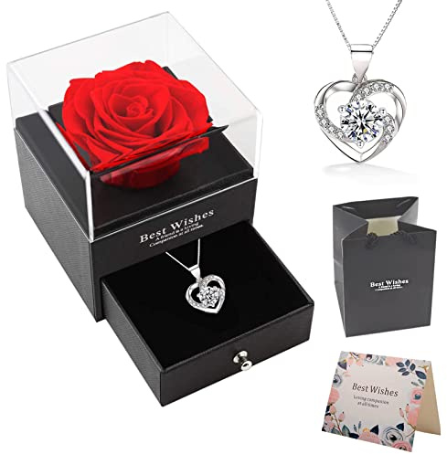 OIOYLEY Rosa Eterna Confezione Regalo Con Collana, Idee Regalo per Donna, Romantico per Lei, Vera Rosa per San Valentino, Anniversario, Compleanno, Festa della Mamma, Natale