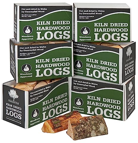 Kiln Dried Hardwood Logs, (24L), WoodSure Approved, for Wood Burners, Open Fires, Stoves, Pizza Ovens, Camp Fires and Chiminea (6 Boxes (144L))