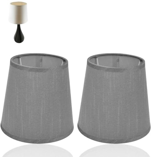 Juego de 2 Pantallas para Lámpara de Tela, Pantalla Tipo Barril Gris con Clip para Lámpara de Mesa o Pie
