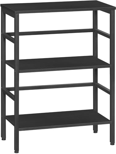 HOOBRO 3 Tier Bookshelf, Industrial Bookcase, Record Storage Rack with Side Fence, Wood Storage Shelf with Metal Frame, Rustic Open Display Shelf for Living Room, Bedroom, Black BB86CJ01G1