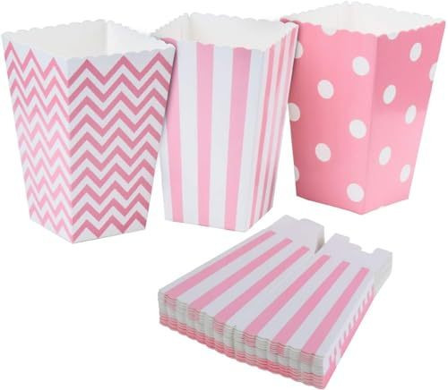 18 Pack Bolsa de Palomitas,Cajas de Palomitas de Maíz, Mini Caja de Fiesta de Palomitas Contenedor de Dulces（Rosa）