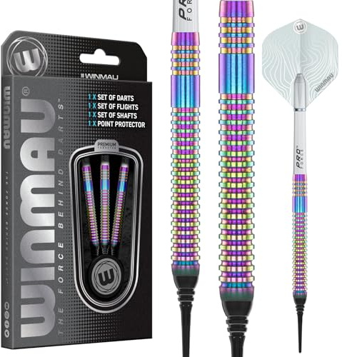 WINMAU Dardos Solaris Urban 19g Loop / 21g Peso completo profesional Tungsteno Punto Suave Dart Set con Vuelos y vástagos