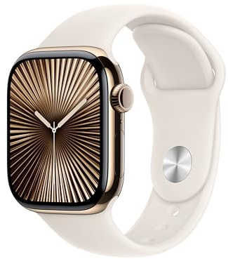 Apple Watch Series 10 GPS + Cellular 42 mm Smartwatch con cassa in titanio color Oro e cinturino Sport Loop Galassia - M/L. Fitness tracker, app ECG, display Retina always-on, Carbon Neutral