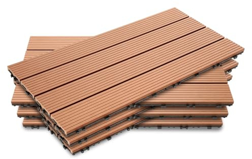 Ollewiellan 48 x WPC terrassplattor, 30 x 60 cm balkong golvplattor, trädgårdskakel med klicksystem, terrassbrädor, balkongplattor, klickplattor, terrassbrädor, vattentäta för terrass, för 8 m² brun
