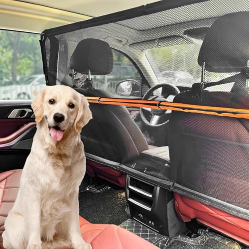 Zmgdrm Dog Car Barrier, 50 Wide for Dog Barrier, Car Divider Backseat for Cargo Area, Back Seat Trunk Barrier with Net Mesh Separator for Dogs, Dog Net for Car Trunk and SUV