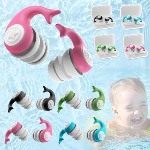 SUpoetry 4 Paia Tappi per Le O-recchie da N-uoto, T-appi Orecchie Piscina Riutilizzabili Impermeabili, Tappi per Le Orecchie da Nuoto per Bambini per Nuotatori, Perfetti per Doccia, Nuoto, Surf