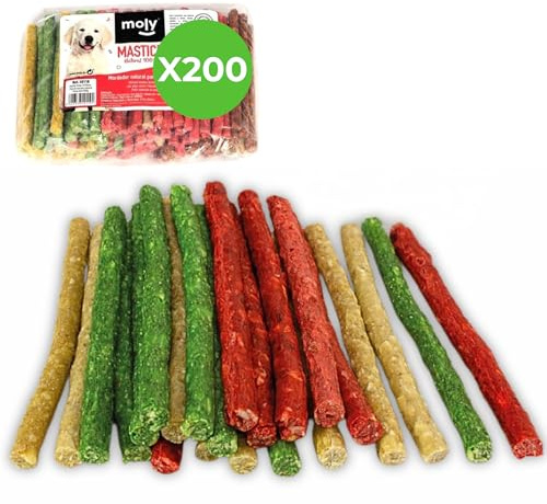 MOLY Palillos de Colores para Perros Unidades | Snack Natural de Piel de Vaca | Recompensa Masticable | Cuida la Salud Dental Canina | Ideal para Adiestramiento (200 Unidades)