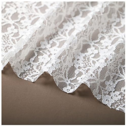 Qiantull Tela de encaje de 150 cm de ancho, tela por metros, flores, encaje, tul, tela de costura, nitrógenos para coser, tela de encaje bordada, manualidades, ropa, fiesta, decoración, color blanco