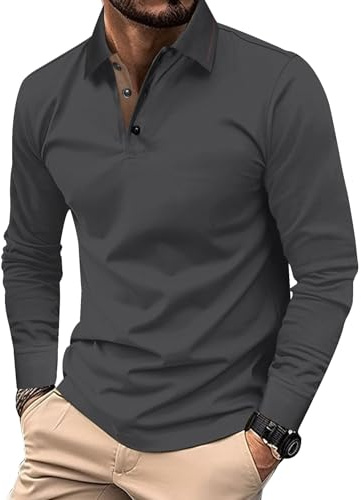 Comilaka Hombre Polo Casual Manga Larga Poloshirts Algodón Camiseta de Golf Color en Contraste Otoño Invierno Clásico