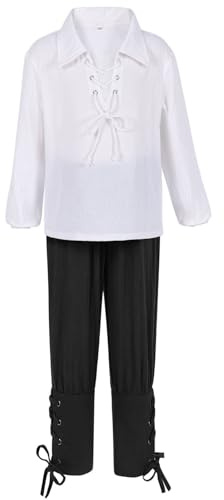 pvucpot Ragazzi Set Medievale Camicia Pantaloni alla Caviglia Costume di Halloween per Bambini Top E Pantaloni Scozzesi Giacobiti Abito Bambina