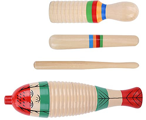 Aramox Small FishShaped Guiro Clapper Sound, Frog Sound, Fine Workmanship Wood Guiro Set, Musical Percussion Instrument for Kids, Children Early Education Musical Development
