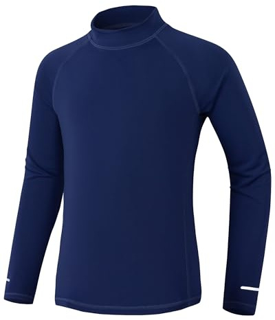 Kinder UV Shirt Langarm mit Reflektorstreifen Jungen Mädchen Badeshirt UPF 50+ Sonnenschutz Schwimmshirt Rashguard Schnelltrocknend Chlorresistent Marineblau 11-12 Jahre