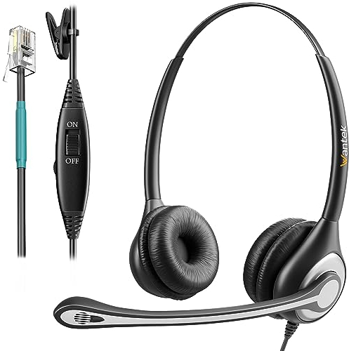 Wantek Telephone Headset with Microphone RJ9 Corded Phone Headphones Noise Canceling Landline Headsets for Plantronics Polycom Avaya Yealink Call Center Home Office Desk IP Phones