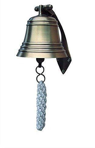 linoows Schiffsglocke mit Wandhalter, Glocke Mittelschwer, Altmessing Ø 10 cm