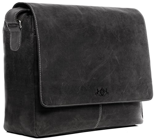 SID & VAIN große Laptoptasche Messenger Bag echt Leder - 15 Zoll Laptop Business-Tasche Spencer XL - Umhängetasche mit extra Laptop-Hülle - Ledertasche Herren Damen grau handgefertigt