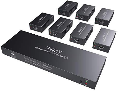 PW-HTS0107(POC) 1X7 Splitter HDMI Extender Over Cat6 Ethernet cavo con Senza ritardo telecomando a 50m/165ft a 1080P（1 In 7 Out）