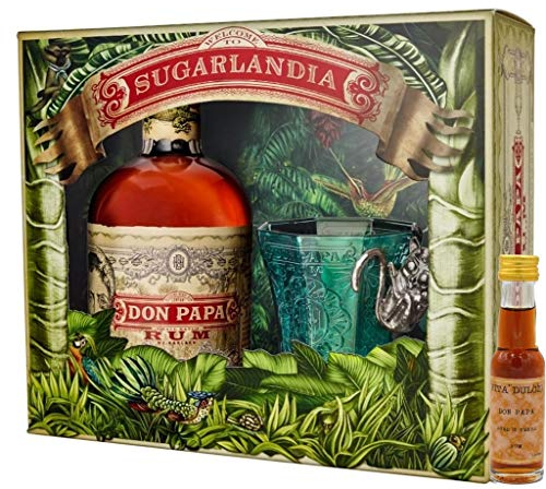 Don Papa Geschenkset - Rum 0,7l + Glas + Vita Dulcis Don Papa 10 Jahre Miniatur 0,02l - Rum aus Negros/