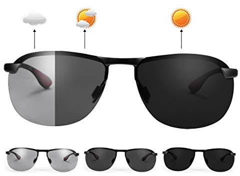 Occhiali Da Sole Polarizzati Fotocromatici Al-Mg Metallo Cornice Ultra Leggero per Uomo e Donna Protezione 100% UVA UVB Rectangular Sportivi Ciclismo Occhiali Guida Biking Golf