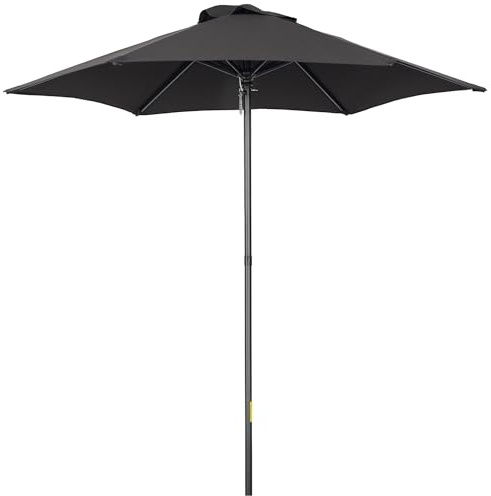 Outsunny 2m Garden Parasol Umbrella with Aluminium Pole, Outdoor Table Parasol Sun Shade with 6 Sturdy Ribs for Balcony, Beach, Garden, Black
