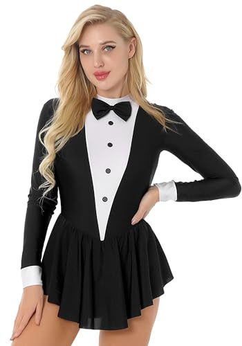 YiZYiF Abito da Pattinaggio Artistico Donna Leotards Vestito Danza Classica Smoking Body da Balletto Skater Ballerina Jazz Danza Moderna Samba Rumba Tango Costumi di Danza Nero S