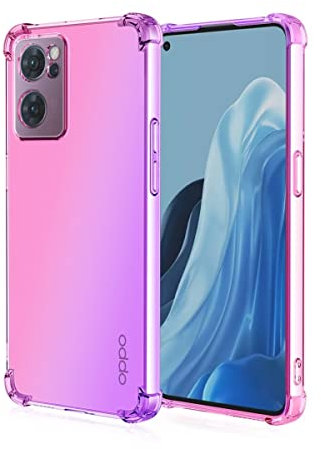 HONLEN Funda para OPPO Find X5 Lite/OPPO Reno7 5G Carcasa, (6.43 Inches) Gradiente Transparente TPU Silicona Case, Protección de Esquina Mejorada Cover Rosado Morado