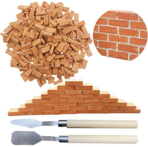 Woohome 1:16 Mini Ziegel Mini Simulation Ziegel, 350 Stück Mini Scale Ziegel mit Schaber für DIY Puppenhaus Ziegel Diorama Fairy Garten Dekoration