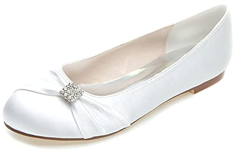 ZhiQin Satin Ballerines Chaussures de Mariée Femme Plat Pointues Mariage Parti Bride Soiree