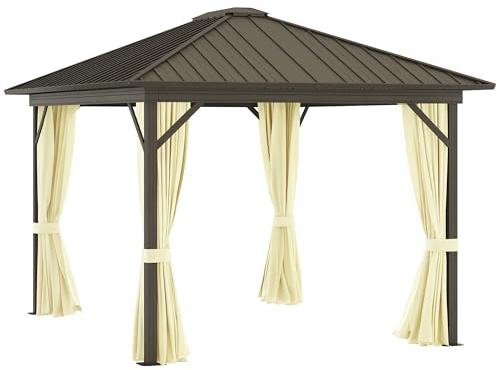 Outsunny 10' x 12' Hardtop Gazebo with Curtains and Netting Cream White