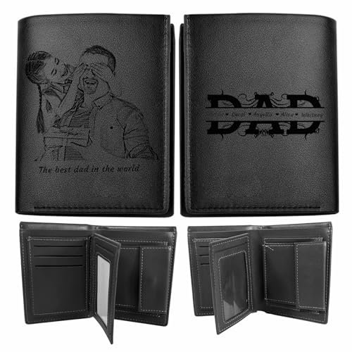 KOLOWKO Personalisierte Herren-Geldbörsen, individuell gravierte Geldbörsen, Foto-Geldbörsen, Herren Leder Trifold Geldbörsen, Geschenke für Vater, Ehemann, Sohn, BF, Freunde
