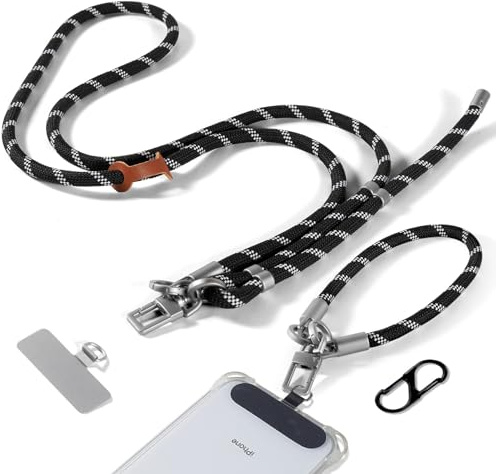 kedelux Phone Lanyard & Wrist Strap, Adjustable Anti Theft Phone Strap Crossbody, Universal Sturdy SmartPhone Neck Rope for Women Men, Black White