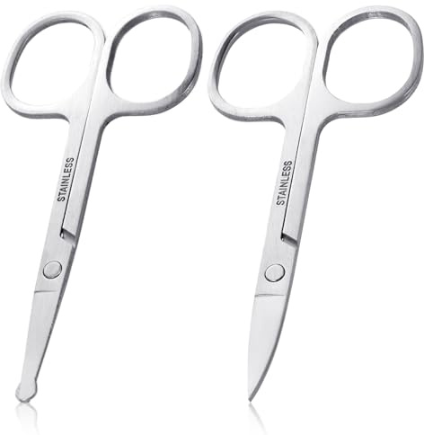 2 Stück Augenbrauenschere, 8,5 cm Edelstahl Kleine Schere, Gebogene und Abgerundete Design für Augenbrauenpflege, Nasenhaare, Schnurrbart, Bart, Wimpern, Ohrpflege-Set