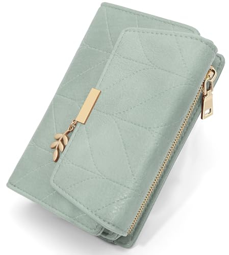 REETEE Geldbörse Damen klein RFID Blockierung Portemonnaie Damen PU Leder Geldbeutel Frauen, Portmonee mit 16 Kartenfächer und Reißverschluss Münzfach (grün)