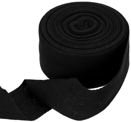 QUARKZMAN Algodón Cinta Negro, 50mm x 10m Cinta Bies de Espiga Cuerda al sesgo Sarga Correa Tela Fina para Coser Costura Accesorio para Manualidades DIY Envoltura Regalo Ropa