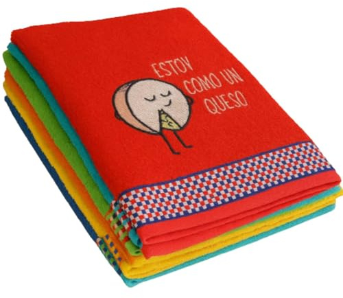VELLORA Pack 6 Trapos y Paños Cocina Algodón Rizo - Muy Absorbentes- 50x50 cm - Multiusos -para Secar | Diseños Divertidos