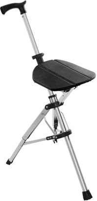 Gdetnysty Bastone da passeggio pieghevole con sedile, per anziani, portata 120 kg, apertura a bottone, in alluminio, leggero, ideale per viaggi e code all'aperto (nero)