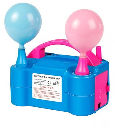 Inflador de Globos Eléctrico 600W Profesional | Bomba de Aire Automática y Semiautomática | Inflado Rápido en 3 Segundos | 2 Boquillas para Globos de Látex | Portatil para Cumpleaños, Fiestas, Bodas