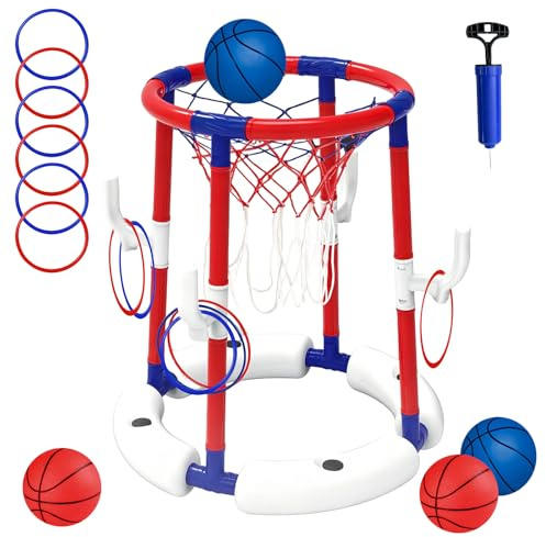 Baloncesto Flotante para Piscinas,Canasta de Baloncesto para Piscina,Baloncesto de Flotador Hinchable,Juguete acuático,Juguete Veraniego Familiar para Fiesta en Piscina