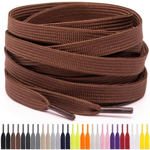 Miscly Lacets Plats Pour Baskets, Plusieurs Longueurs et Couleurs Disponibles (Marron, 114 cm)