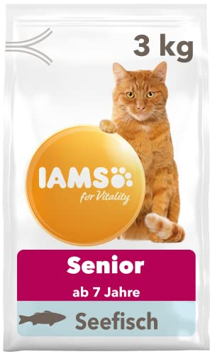 IAMS Senior Katzenfutter trocken mit Fisch - Trockenfutter für ältere Katzen ab 7 Jahren, 3 kg