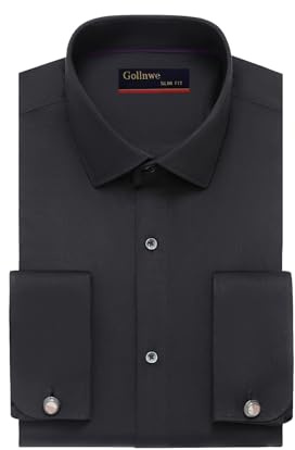 Gollnwe Men's French Cuff Dress Shirt Slim Fit Stretch Solid Long Sleeve Shirts Bussiness Formal