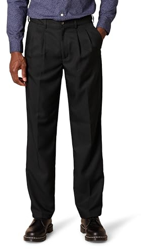 Amazon Essentials Pantalon Habillé à Pinces à Taille Ajustable Coupe Classique Homme, Noir, 44W / 30L