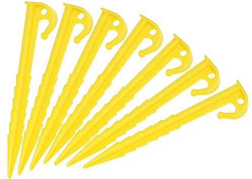 sourcing map Tienda Estacas Plástico 14cm/5.5 Pulgadas Esmeriladas Clavijas Dentadas Bordes con Gancho para Exterior Playa Campamento Toldo Lona, Amarillo Paquete de 12