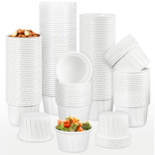 VOKOY 200 vasos de papel de 2 onzas, pequeños vasos de papel desechables para ketchup, condimentos, medicamentos, degustación, muestras, medición, chupitos de gelatina, porciones de postre