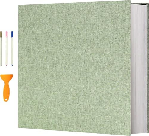 Vienrose Self Adhesive Photo Album, 120 Pages, 33 x 32 cm, Grassgreen | Grassgreen linen cover; 120 pages (60 sheets); holds up to 600 6 x 4 in or 120 8 x 10 in photos; includes metal pen