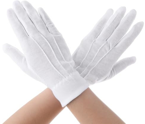 JJUNW 1 Paar Weiß Handschuhe, Weiche Baumwolle Handschuhe mit Druckknopf für Frauen Herren, Parade Handschuhe Etiquette Handschuhe für Smoking Ehrengarde Zeremonielle Teamuniformen Weihnachtsmann