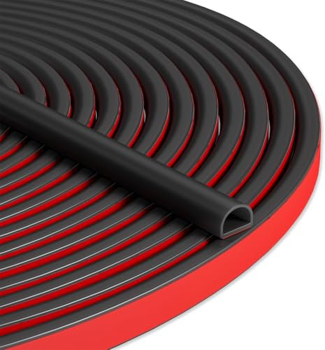 6M Black Door Sealing Strip - D-Shape, Self-Adhesive Rubber Weather Stripping, Draft Excluder for Doors and Windows, Soundproof Window and Door Seal for 2.5-5.5mm Gaps