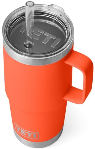 YETI Rambler Trinkbecher Mit Trinkhalmdeckel, Papaya, 25 oz (739 ml)