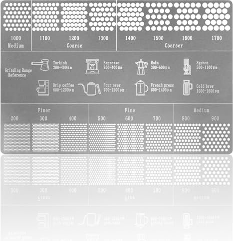 HOTUT Coffee Grind Ruler, Stainless Steel Coffee Grind Measuring Tool, Coffee Grind Size 200-1700 Microns, Coffee Ground Measuring Ruler, Stainless Steel Coffee Bar Accessories for Home